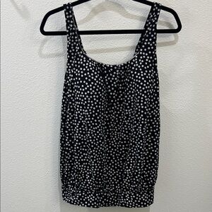 Lands' End Black Swim Tank with White Polka Dots Scoop Neck